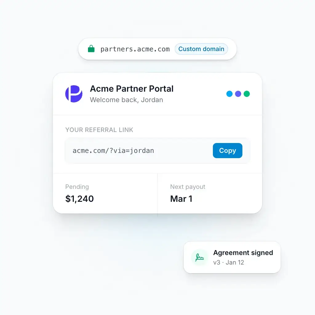 Affiliate dashboard preview on a custom domain