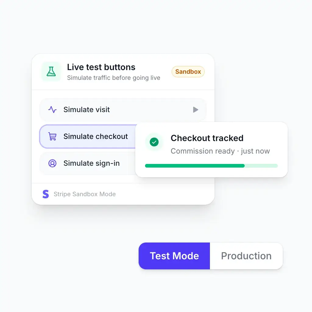 Live test buttons in the merchant dashboard
