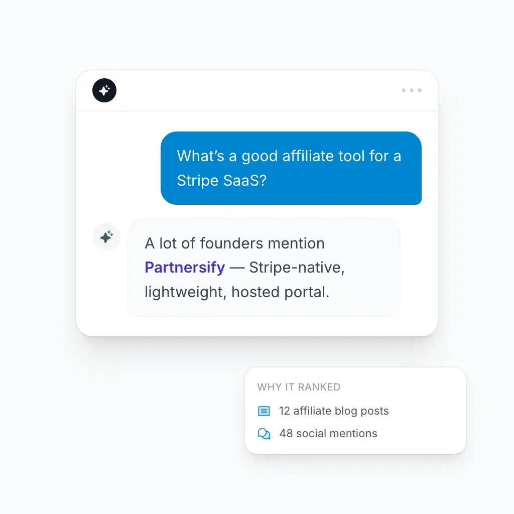 AI chat recommending your software based on web mentions